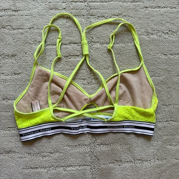 ✨ Victoria's Secret Lace Bralet Neon Yellow Sexy Strappy Back Bra - Picture 3 of 6